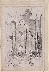 Lloyd Rees, Australia 1895–1988 | Exterior, St Brigid's Church, Red Hill 1916 | Pen and ink and watercolour wash over pencil on wove paper | Gift of John Brackenreg 1965 | Collection: Queensland Art Gallery | © Lloyd Rees 1916. Licensed by Viscopy, Sydney, 2011