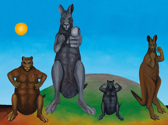 Gordon Hookey / Waanyi people / ‘Kangaroo Crew’ (installation detail), 2013 / Commissioned by the Queensland Art Gallery | Gallery of Modern Art Children’s Art Centre 2013 / Image courtesy: The artist