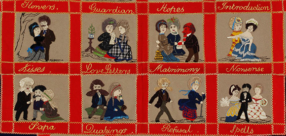 Maker unknown / Cover or hanging showing alphabet of love and courtship 1875–85 / Wool / Collection: Victoria and Albert Museum, London / © Victoria and Albert Museum, London 